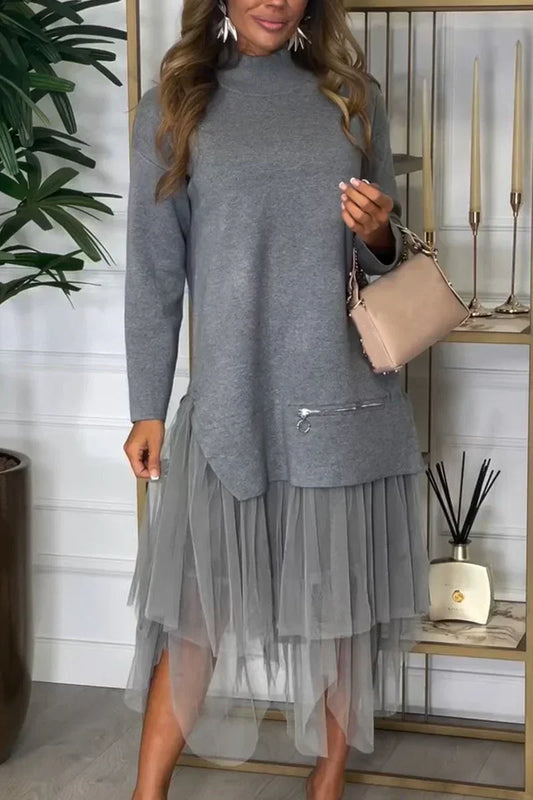 🎉 Rochie casual de culoare solidă cu plasă patchwork pentru femei