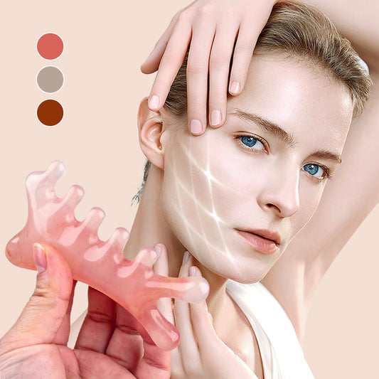 🧖♀️ Pieptăn Multifuncțional pentru Masaj Scalp & Gua Sha 🌿 | 7 Duze cu Role | Acupresură + Drenaj Limfatic