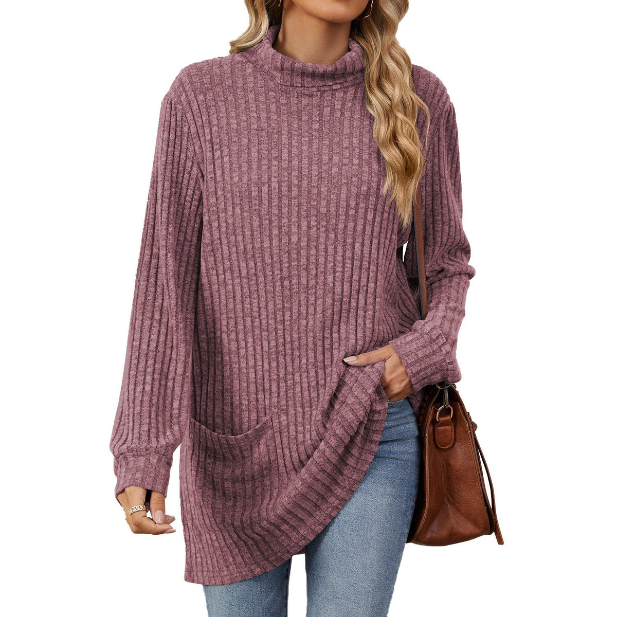 📢🎉50%Rabatt!!!🛍️✨Damen Langarmshirt mit lockerem Sitz, Mock-Neck-Kragen