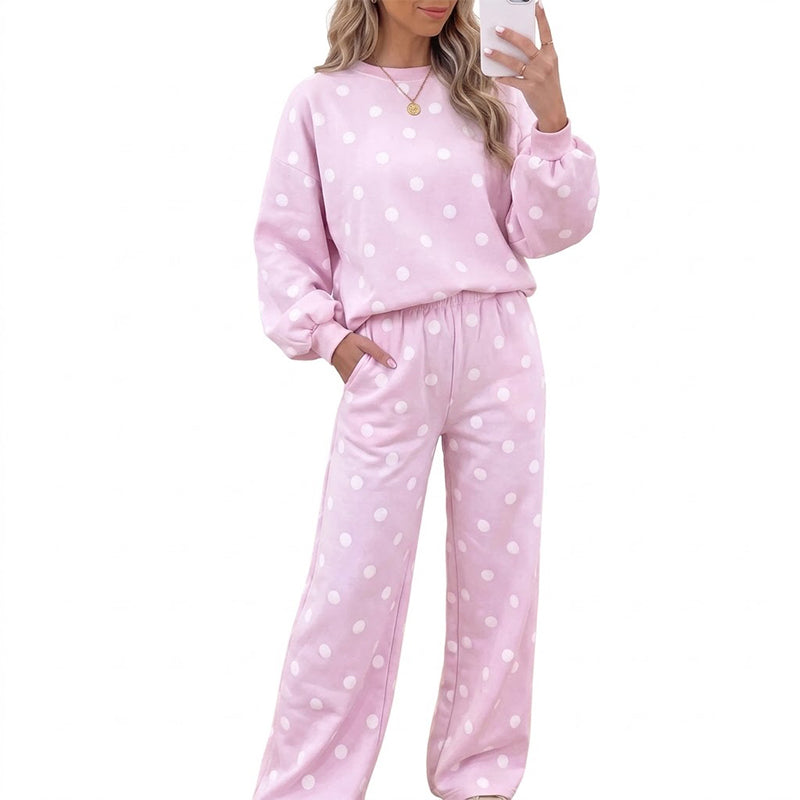 📢🎉50%Rabatt!!!🛍️✨Damen-Punkte-Top und Hosen mit weitem Bein Set