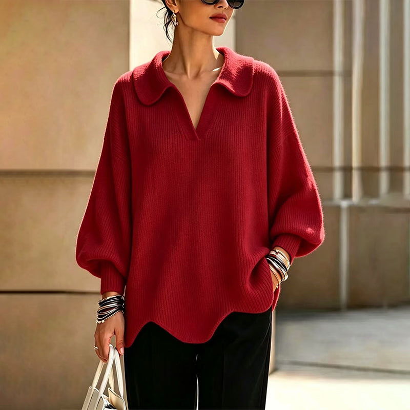 🎉🎉 Eleganter Damen-Pullover mit V-Ausschnitt und Puffärmeln