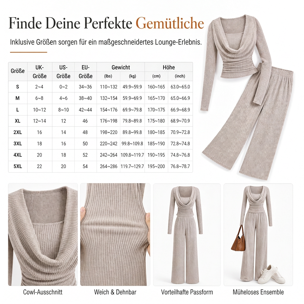 🚨Fast ausverkauft!🚨 Lässiges Strick-Zweiteiler Damen mit langärmeligem tailliertem Oberteil und hochtaillierter weit geschnittener Hose