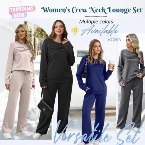 🔥LETZTER TAG 70 % RABATT👍✨Set aus Damen-Oberteil mit Rundhalsausschnitt und Hose mit Kordelzug
