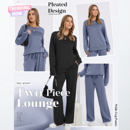 🔥LETZTER TAG 70 % RABATT👍✨Set aus Damen-Oberteil mit Rundhalsausschnitt und Hose mit Kordelzug