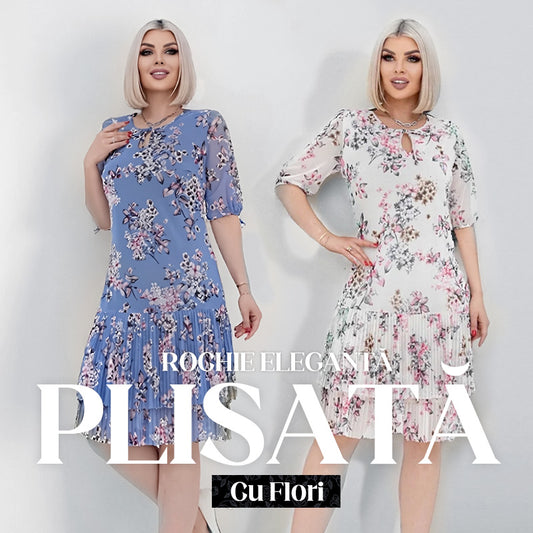 🌸 Rochie elegantă plisată cu mânecă scurtă și lungă👗