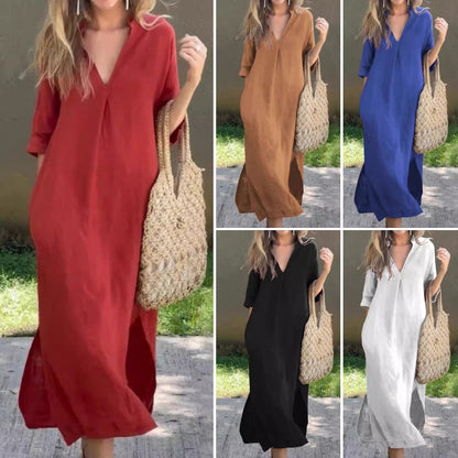 👗 Rochie de culoare solidă cu decolteu în V