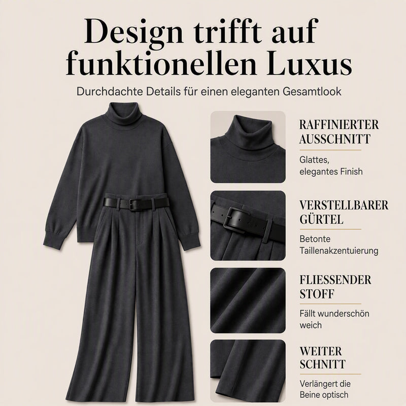 📢📢50%Rabatt!!!🎉✨Eleganter Damen-Zweiteiler: Rollkragen-Shirt & Hose mit hohem Bund