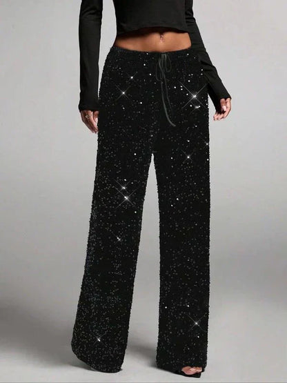 💖LETZTER TAG DES SALE 50% RABATT🥰Damenhose mit Pailletten und weitem Bein, elastischem Bund