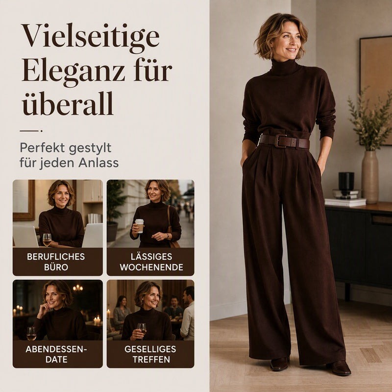 📢📢50%Rabatt!!!🎉✨Eleganter Damen-Zweiteiler: Rollkragen-Shirt & Hose mit hohem Bund