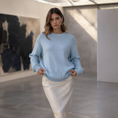 Damen Retro-Strickpullover mit Rundhalsausschnitt in Unifarbe