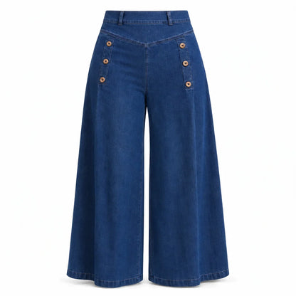 🙌 50% Wiederkaufquote – Qualität überzeugt! High-Waist Jeans mit weiter Beinform, Stretch-Denim und dekorativen Knöpfen