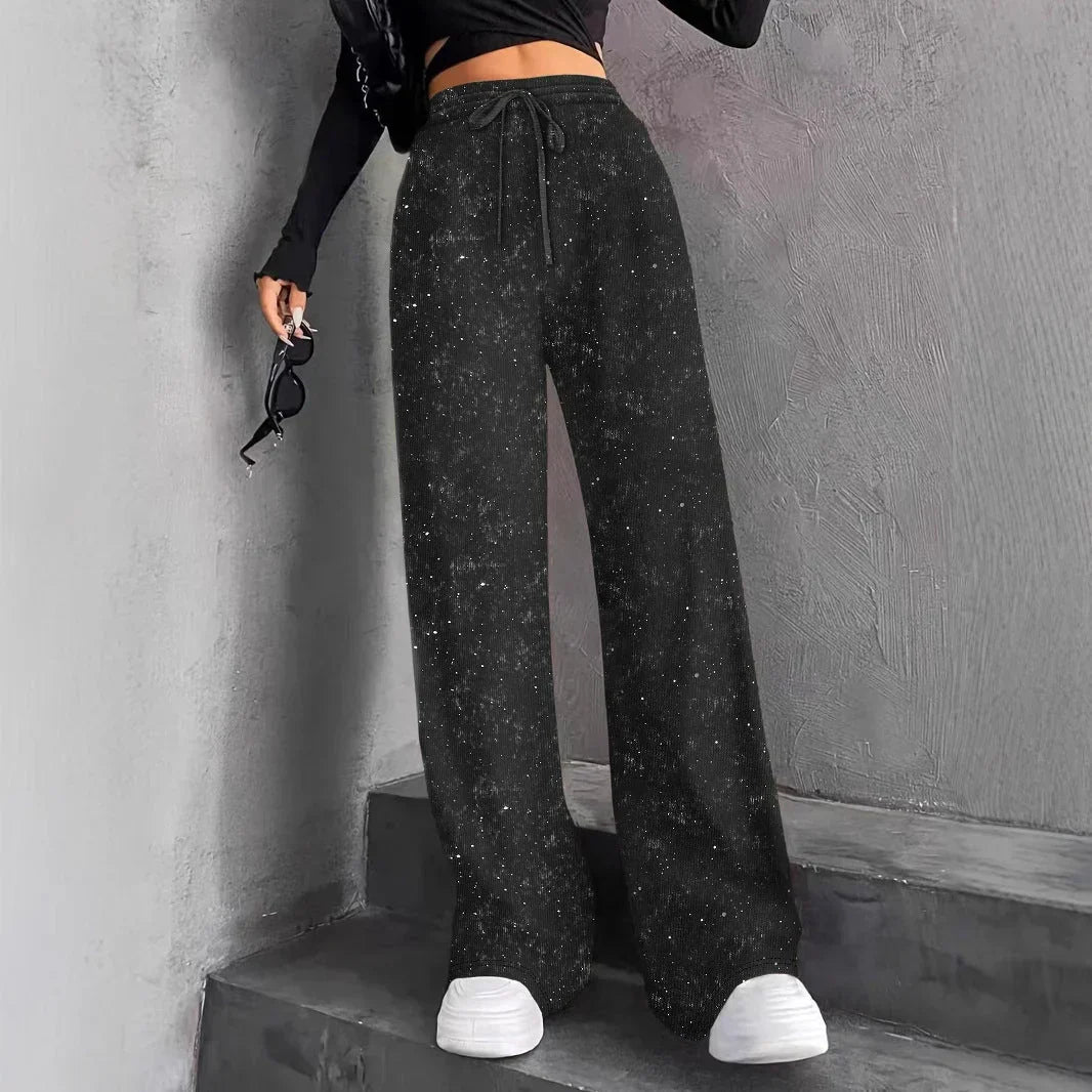 💖LETZTER TAG DES SALE 50% RABATT🥰Damenhose mit Pailletten und weitem Bein, elastischem Bund