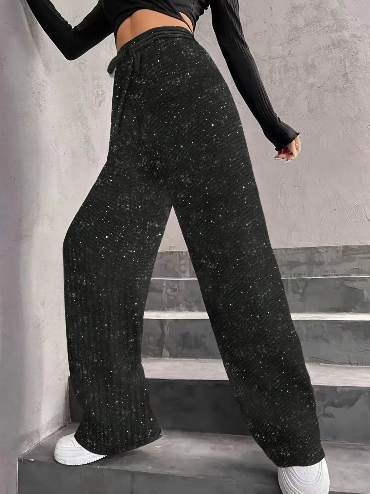 💖LETZTER TAG DES SALE 50% RABATT🥰Damenhose mit Pailletten und weitem Bein, elastischem Bund