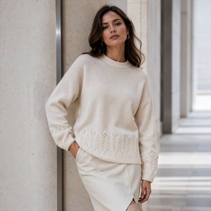 Damen Retro-Strickpullover mit Rundhalsausschnitt in Unifarbe