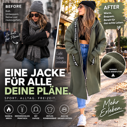🐥 50% RABATT! ✨✨Damen Reißverschluss-Kapuzenjacke mit Fleece-Futter