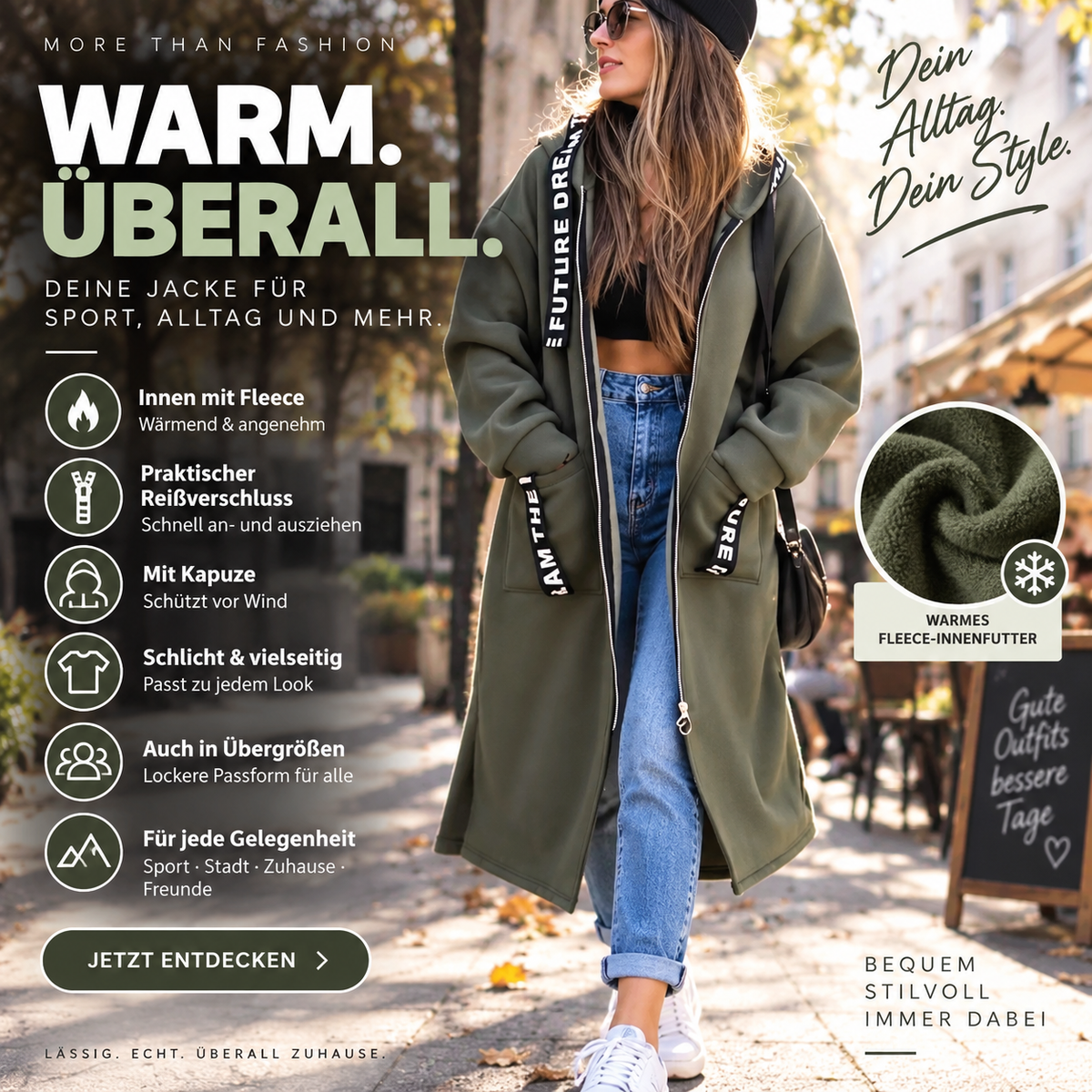 🐥 50% RABATT! ✨✨Damen Reißverschluss-Kapuzenjacke mit Fleece-Futter