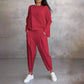 Set de 2 piese cu bluză cu mâneci lungi și gât rotund și pantaloni