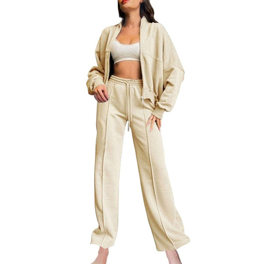 🍂Femei cu mânecă lungă Zip Coat Drawstring Sweatpants 2-Piece Sets