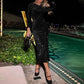 Rochie lungă pentru femei Sparkly Round-Neck Bodycon
