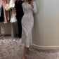 Rochie lungă pentru femei Sparkly Round-Neck Bodycon