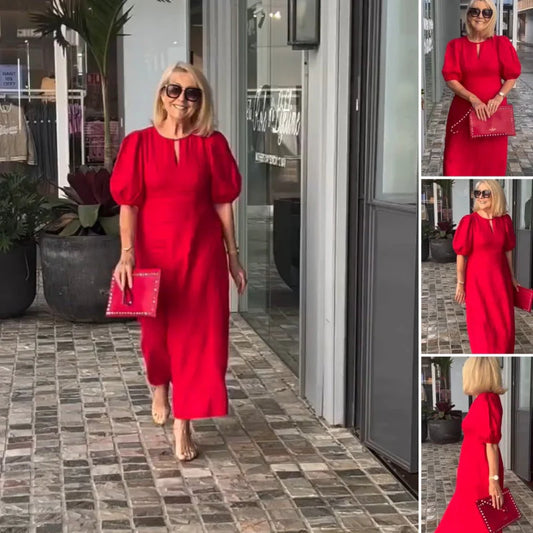 👗 Rochie cu mânecă cu bule din bumbac și in