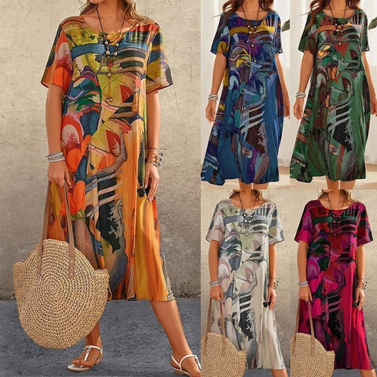 👗 Rochie fluidă în culori tropicale strălucitoare