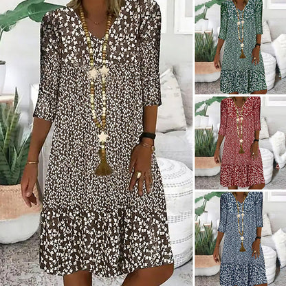 🌸Moda imprimate mijlocul maneca V-Neck rochii