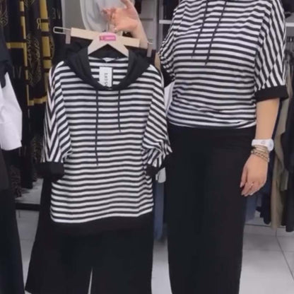 🔥 Top cu dungi casual pentru femei și set de pantaloni solizi
