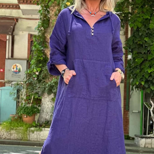 Rochie maxi cu glugă cu mânecă lungă și fantă de culoare solidă pentru femei