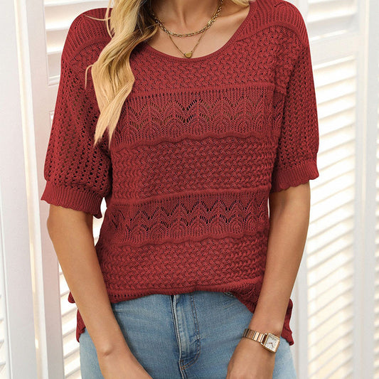 🔥Pulover pentru femei cu gât rotund, mâneci scurte, cu decupaje【S-XL】👚