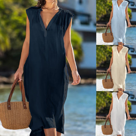 Rochie elegantă fără mâneci cu gât în V pentru femei