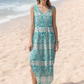 👗Rochie lungă de plajă imprimată fără mâneci, lejeră