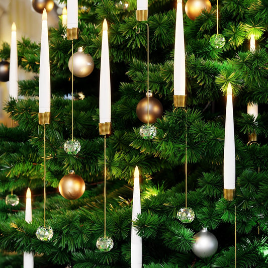 🎁Promoție de Crăciun timpurie🎄Lumânări LED pentru bradul de Crăciun cu agățători transparente în formă de glob de cristal