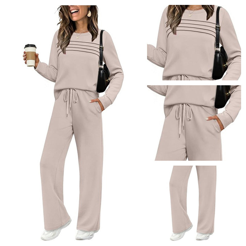 🔥LETZTER TAG 70 % RABATT👍✨Set aus Damen-Oberteil mit Rundhalsausschnitt und Hose mit Kordelzug