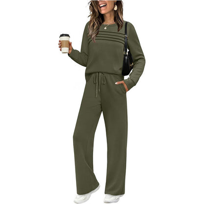 🔥LETZTER TAG 70 % RABATT👍✨Set aus Damen-Oberteil mit Rundhalsausschnitt und Hose mit Kordelzug