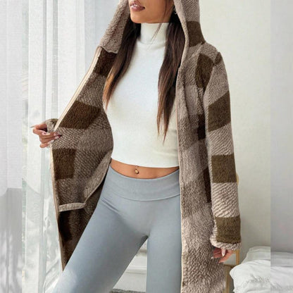 🍂🔥 50% Rabatt – nur heute!🎉🧥 Karierte Kapuzenjacke für Damen mit Reißverschluss