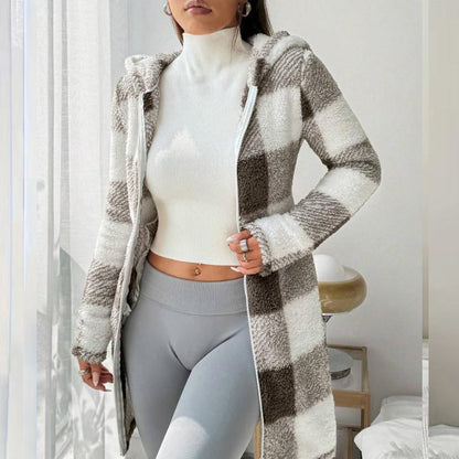 🍂🔥 50% Rabatt – nur heute!🎉🧥 Karierte Kapuzenjacke für Damen mit Reißverschluss