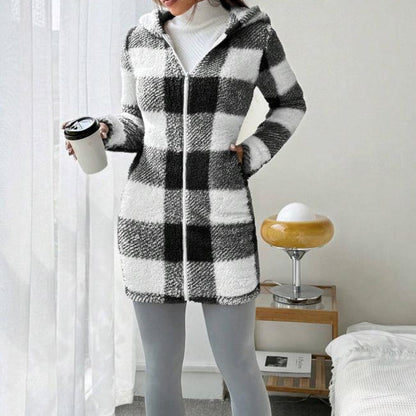 🍂🔥 50% Rabatt – nur heute!🎉🧥 Karierte Kapuzenjacke für Damen mit Reißverschluss