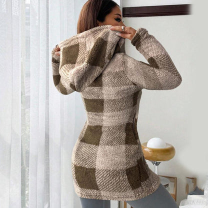 🍂🔥 50% Rabatt – nur heute!🎉🧥 Karierte Kapuzenjacke für Damen mit Reißverschluss