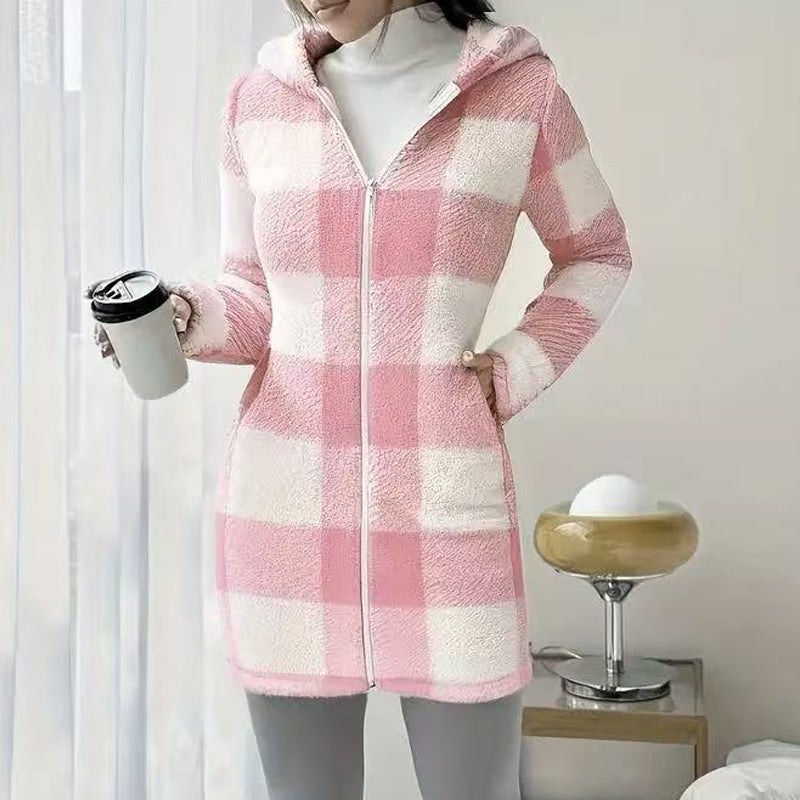 🍂🔥 50% Rabatt – nur heute!🎉🧥 Karierte Kapuzenjacke für Damen mit Reißverschluss