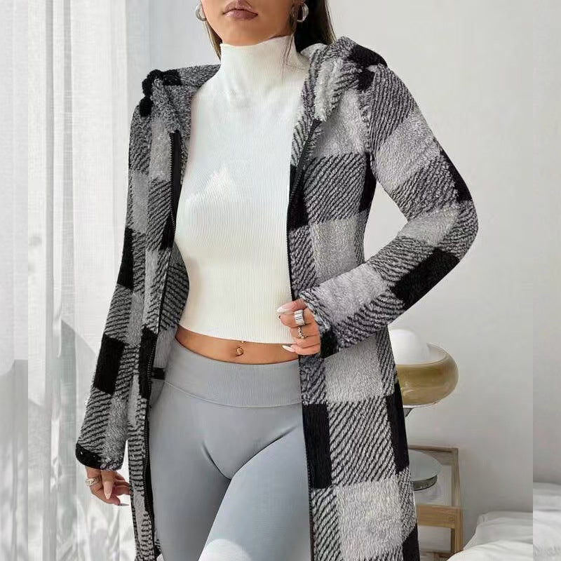 🍂🔥 50% Rabatt – nur heute!🎉🧥 Karierte Kapuzenjacke für Damen mit Reißverschluss