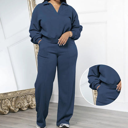 🔥🔥Räumungsverkauf✨✨Damen Sweatshirt Set V-Ausschnitt Langarm Jogginganzug Baumwolle Freizeit Homeoffice