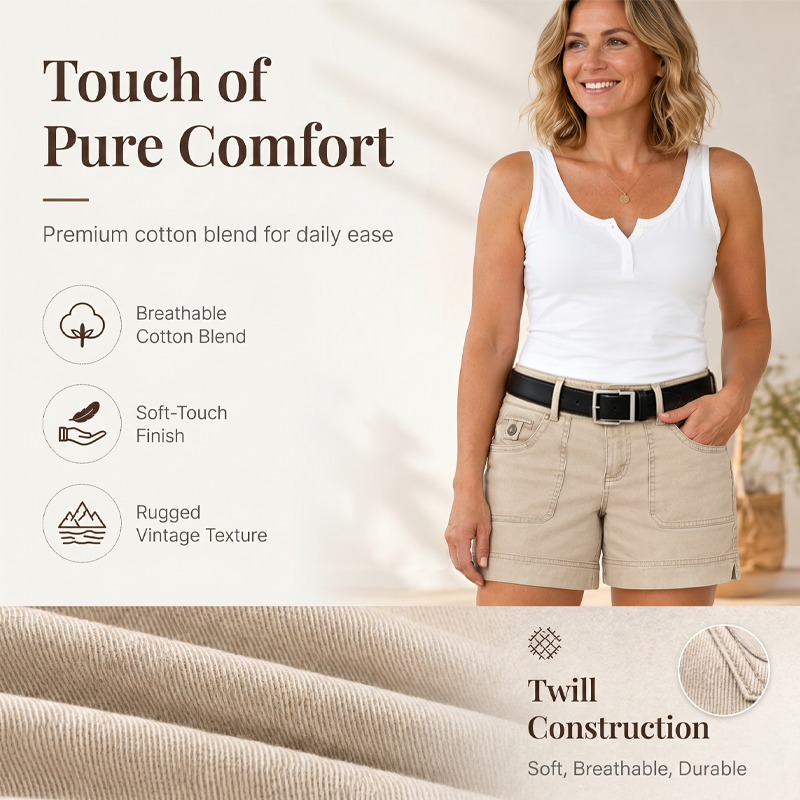 🩳 50% RABATT! ☀️ Damen Mid-Rise Cargo-Shorts – Atmungsaktiver Baumwollmix, viele Taschen & Used-Look – Perfekt für den Sommer & lässige Outfits 🤎