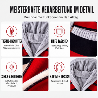 Langer Damen-Strickcardigan mit Kapuze und Plüschfutter
