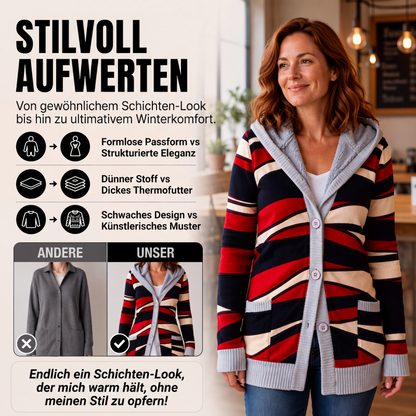 Langer Damen-Strickcardigan mit Kapuze und Plüschfutter