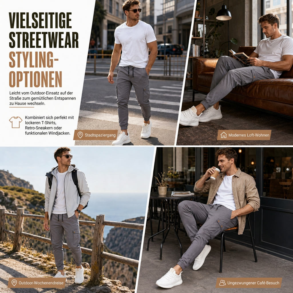 Qualität überzeugt! Cargo-Jogginghose für Herren, unifarben, im lässigen Stil