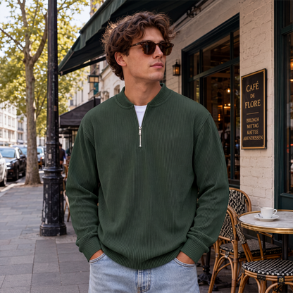 📢📢50%Rabatt!!!🎉✨Herren-Cord-Sweatshirt mit Viertelreißverschluss, lässiges Langarm-Oberteil mit Stehkragen