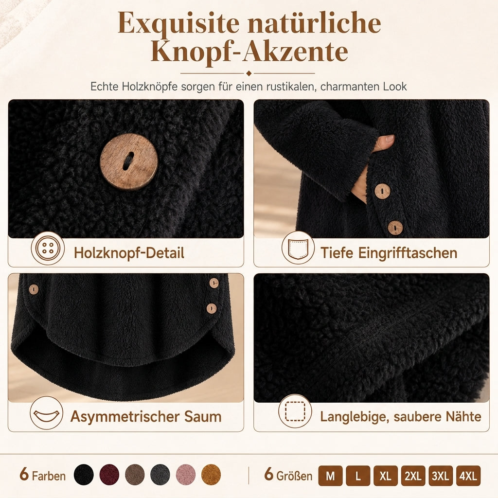 📢📢 50% Rabatt – Nur heute! 🧥✨ Damen Winter Einfarbiger asymmetrischer Knopf Plüsch Fleece Mantel