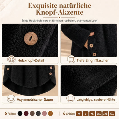 📢📢 50% Rabatt – Nur heute! 🧥✨ Damen Winter Einfarbiger asymmetrischer Knopf Plüsch Fleece Mantel