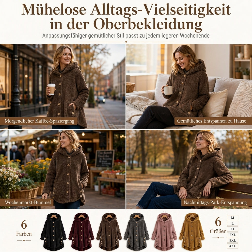 📢📢 50% Rabatt – Nur heute! 🧥✨ Damen Winter Einfarbiger asymmetrischer Knopf Plüsch Fleece Mantel
